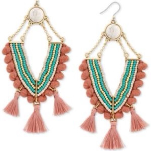 Lucky Brand Bead Tassel Chandelier Earrings 56$